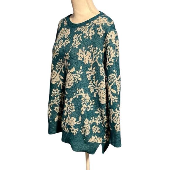 Croft & Barrow Floral Knit Long Sleeve Pullover Sweater Teal White Plus Size 2X - Picture 5 of 6